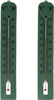 Gerimport Thermometer - 2x - kunststof - 39 x 6 cm - groen - tot 50 graden Celsius