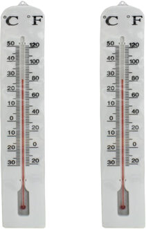 Gerimport Thermometer - 2x - kunststof - 40 x 6 cm - wit - tot 50 graden Celsius
