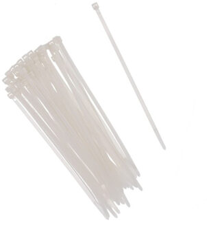Gerimport tie-wraps/kabelbinders - 50x stuks - wit - kunststof - 10 cm