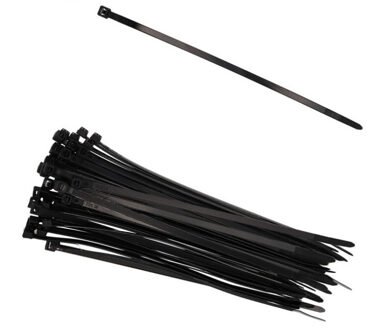 Gerimport tie-wraps/kabelbinders - 50x stuks - zwart - kunststof - 20 cm
