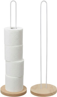Gerimport toiletrol houder - 2x - metaal / hout - wit - 42 cm - wc rolhouder - reserverolhouder