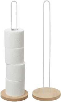 Gerimport toiletrol houder - 2x - metaal / hout - wit - 60 cm - wc rolhouder - reserverolhouder