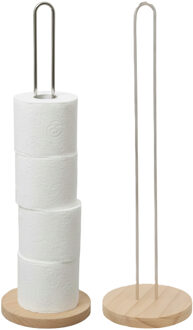 Gerimport toiletrol houder - 2x - metaal / hout - zilver - 60 cm - wc rolhouder - reserverolhouder