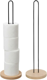 Gerimport toiletrol houder - 2x - metaal / hout - zwart - 42 cm - wc rolhouder - reserverolhouder