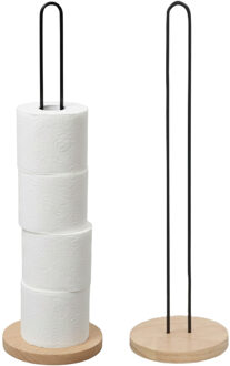 Gerimport toiletrol houder - 2x - metaal / hout - zwart - 60 cm - wc rolhouder - reserverolhouder