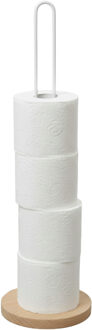 Gerimport toiletrol houder - metaal / hout - wit - 42 cm - wc rolhouder - reserverolhouder