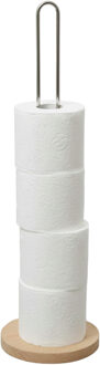 Gerimport toiletrol houder - metaal / hout - zilver - 60 cm - wc rolhouder - reserverolhouder
