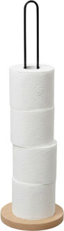 Gerimport toiletrol houder - metaal / hout - zwart - 60 cm - wc rolhouder - reserverolhouder