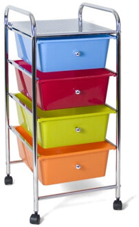 Gerimport Trolley/kastje met 4 gekleurde lades en plank 36 x 76 cm van kunststof - Opberg trolley Multikleur