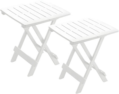 Gerimport tuin bijzettafeltje - 2x - wit - kunststof - opvouwbaar - 43 x 45 x 50 cm