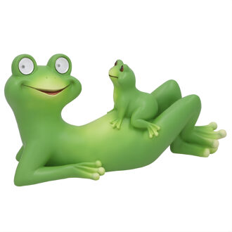 Gerimport Tuinbeeld kikker met kind - kunststeen - Solar ogen