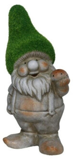 Gerimport Tuinkabouter beeldje - Dwarf Barry - Polystone - grasgroene muts - 28 cm - Tuinbeelden Multikleur