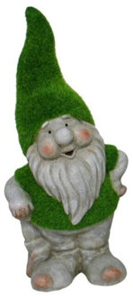 Gerimport Tuinkabouter beeldje - Dwarf Manuel - Polystone - grasgroene muts - 32 cm - Tuinbeelden Multikleur