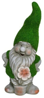 Gerimport Tuinkabouter beeldje - Dwarf Okkie - Polystone - grasgroene muts - 32 cm - Tuinbeelden Multikleur