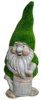 Gerimport Tuinkabouter beeldje - Dwarf Sammy - Polystone - grasgroene muts - 32 cm - Tuinbeelden Multikleur