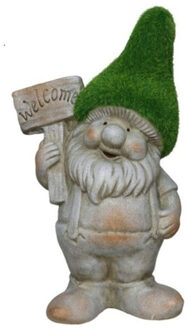 Gerimport Tuinkabouter beeldje - Dwarf Steef - Polystone - grasgroene muts - 28 cm - Tuinbeelden Multikleur