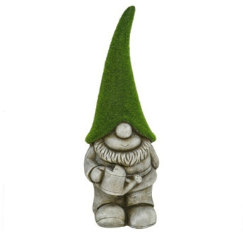 Gerimport Tuinkabouter beeldje - Dwarf Ukkie - Polystone - grasgroene muts - 48 cm - Tuinbeelden Multikleur