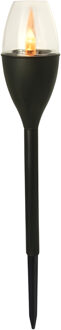 Gerimport Tuinlamp - solar - LED licht - kunststof - H37 cm - zwart - grondpin - vlam effect