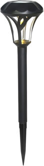 Gerimport Tuinlamp - solar - LED licht - kunststof - H38 cm - zwart - grondpin