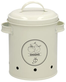 Gerimport Uien bewaar pot/blik - metaal - creme - 17 x 20 cm - voorraad/bewaar pot