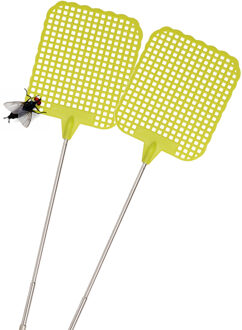 Gerimport Uitschuifbare lange vliegenmepper - 2x - groen - van 26 naar 72 cm - metaal/kunststof