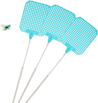 Gerimport Uitschuifbare lange vliegenmepper - 4x - blauw - van 26 naar 72 cm - metaal/kunststof