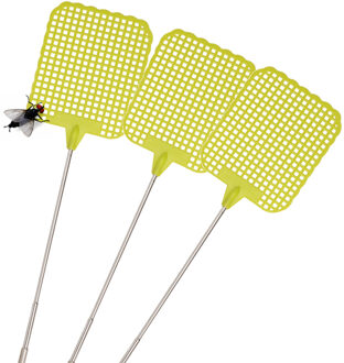 Gerimport Uitschuifbare lange vliegenmepper - 4x - groen - van 26 naar 72 cm - metaal/kunststof