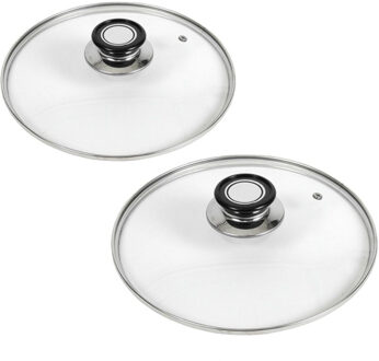 Gerimport universele glazen pannendeksels - 2x - voor dia 22 en 26 cm - keuken - met stoomgaatje