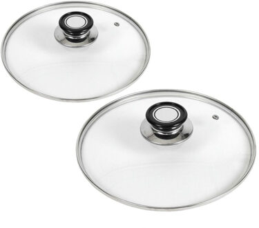 Gerimport universele glazen pannendeksels - 2x - voor dia 22 en 28 cm - keuken - met stoomgaatje