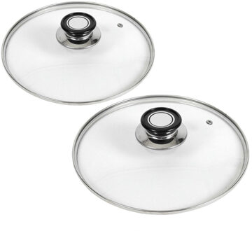 Gerimport universele glazen pannendeksels - 2x - voor dia 24 en 28 cm - keuken - met stoomgaatje