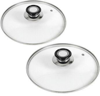 Gerimport universele glazen pannendeksels - 2x - voor dia 26 en 30 cm - keuken - met stoomgaatje