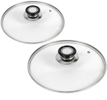 Gerimport universele glazen pannendeksels - 2x - voor dia 29,5 en 24 cm - keuken - met stoomgaatje
