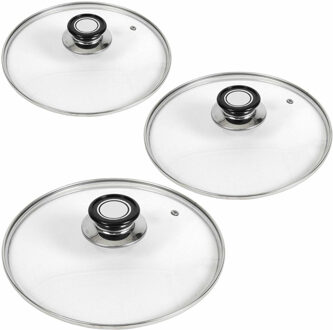 Gerimport universele glazen pannendeksels - 3x stuks - voor pannen met Dia 16, 20 en 24 cm