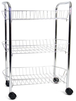 Gerimport Verchroomde keuken trolley met manden - op wielen - 50 x 26 x 63 cm - Keuken/badkamer rekje - metaal