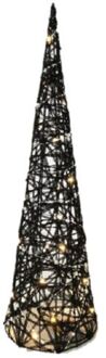 Gerimport Verlicht kerstfiguur - kegel/piramide kerstboom - zwart - rotan - H80 cm - kerstverlichting figuur