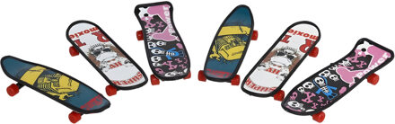 Gerimport Vinger skateboard - 6x stuks - grafische print - 10 x 3 cm - uitdeel cadeau Multi