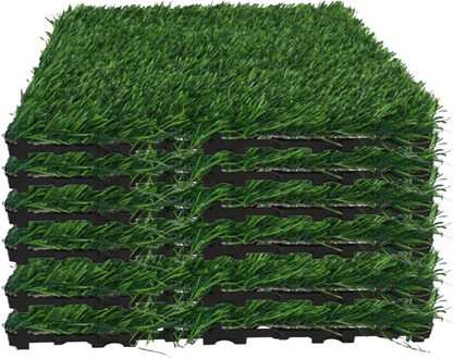 Gerimport Vlondertegel kunstgras - 12x - groen - kunststof - 30 x 30 cm - tuintegel