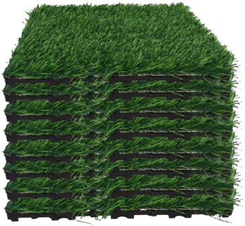 Gerimport Vlondertegel kunstgras - 8x - groen - kunststof - 30 x 30 cm - tuintegel