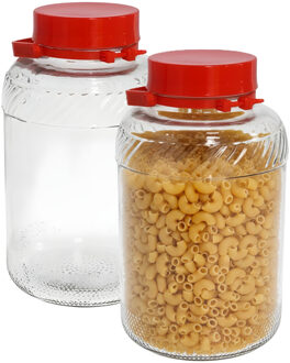 Gerimport Voedsel opslag container - 2x - kunststof - 10 liter - afsluitdop en hengsel - transparant