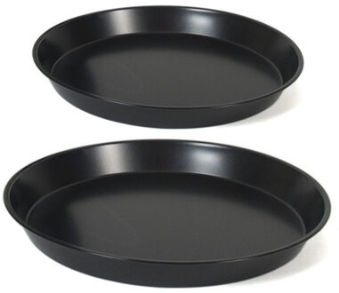 Gerimport Voordeelset van 2x stuks formaten Quiche/taart bakvorm/bakblik rond zwart 32 en 26 cm