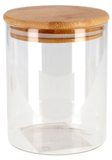Gerimport Voorraadpot - 1x - glas - bamboe deksel - 600ML - 13 cm