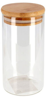 Gerimport Voorraadpot - 3x - glas - bamboe deksel - 1,3L - 27,5 cm