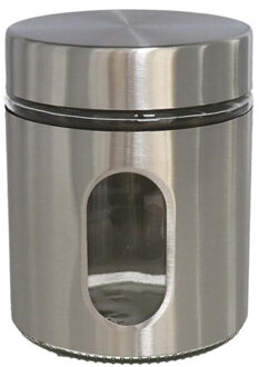 Gerimport Voorraadpot - voedsel bewaren - zilver rvs - deksel - 700 ml - 10 x 12 cm