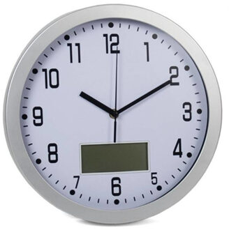 Gerimport Wandklok - analoog - wit/zilver - 33 cm - kunststof