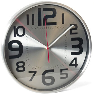 Gerimport Wandklok modern - zilver - 30 cm - aluminium - grote cijfers