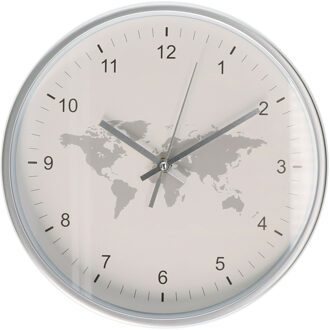 Gerimport Wandklok - wit - wereldkaart - 30 cm - klok