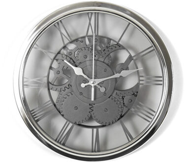 Gerimport Wandklok zilver industrieel 30 cm