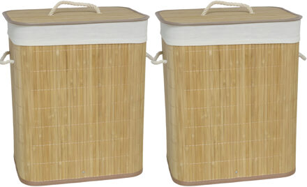 Gerimport Wasmand van bamboe - 2x - 60 liter - 30 x 40 x 50 cm - met deksel / binnenvoering