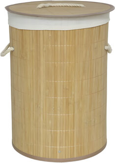 Gerimport Wasmand van bamboe - 48 liter - D35 x 50 cm - met deksel / binnenvoering