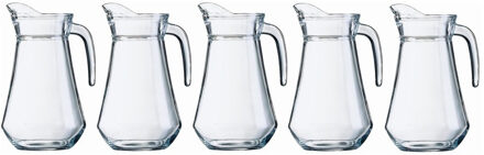 Gerimport Water karaf - 5x - schenkkan - glas - 1.3 liter - hoogte 22 cm